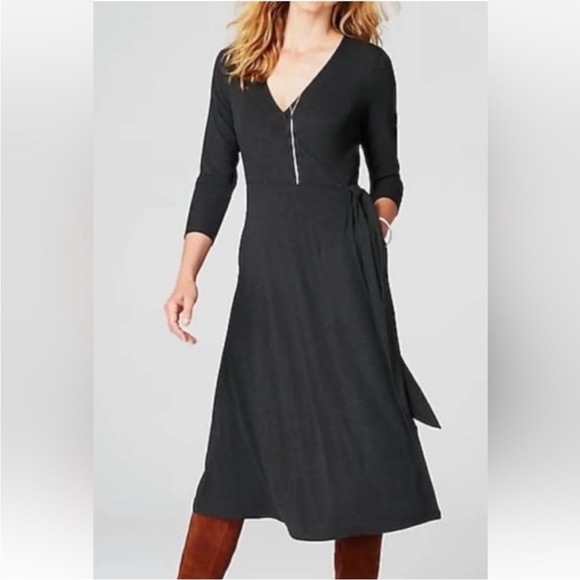 J.Jill Charcoal Ribbed Knit Wrap Dress - Picture 1 of 15